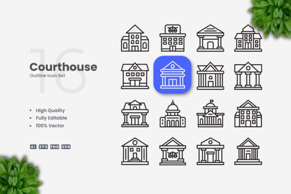 Courthouse Icons for Versatile Digital and Print Projects