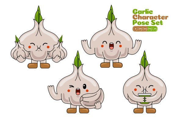 Cute Garlic Mascot Vector Pack 04