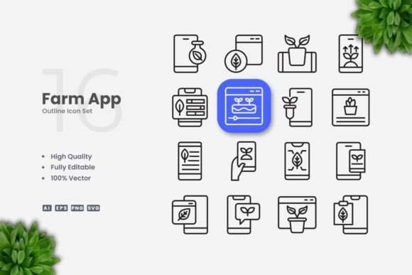 Farm App Outline Icons: A Simple and Clean Design for Diverse Applications