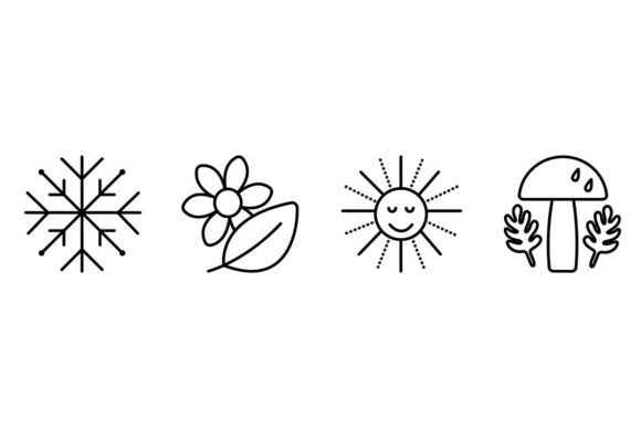Four Seasons Black Line Icon Set: A Minimalist Approach to Seasonal Design