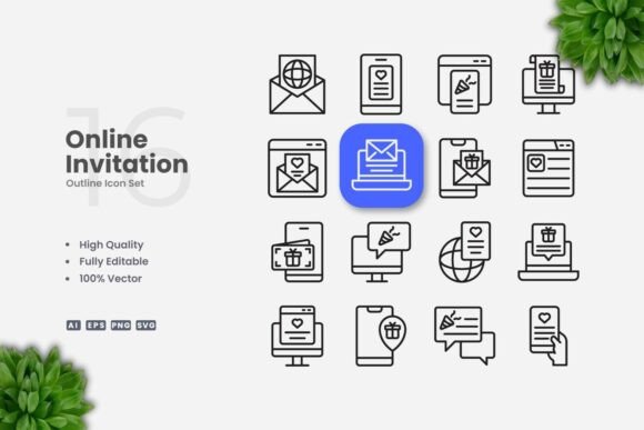 Online Invitation Outline Icons