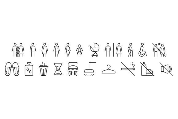 Public Restroom Black Line Icon Set