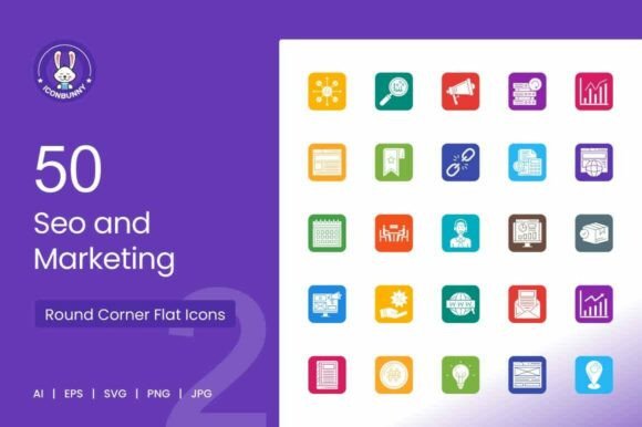 SEO Marketing Round Corner Flat Icons