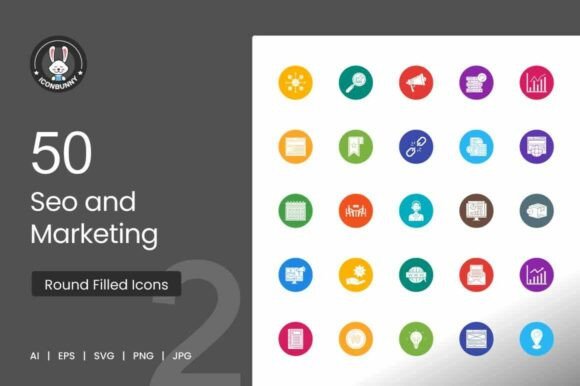 SEO Marketing Round Filled Icons